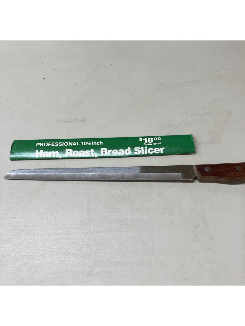 Vintage Maxam Steel 10.5" Ham, Roast & Bread Knife, Wood Handle